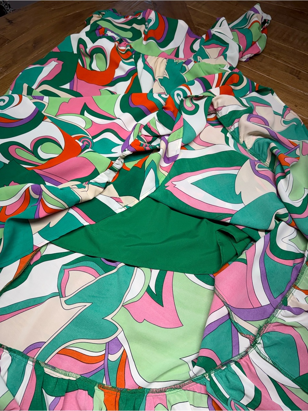 TCEC Retro Groovy Swirl Print Maxi Dress Size M Puff Sleeve Smocked Back - Picture 10 of 10